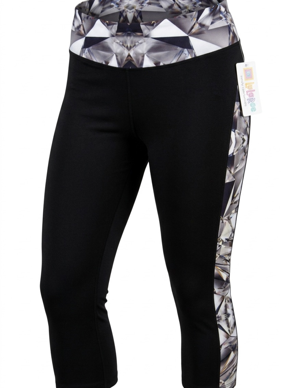 LuLaRoe Jade Black Diamond Print Capri Leggings XL NWT